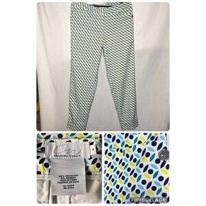 CRACKED WHEAT Golf Pants Geometric Stretch Cuffed Hem Womens 4 White Green Blue